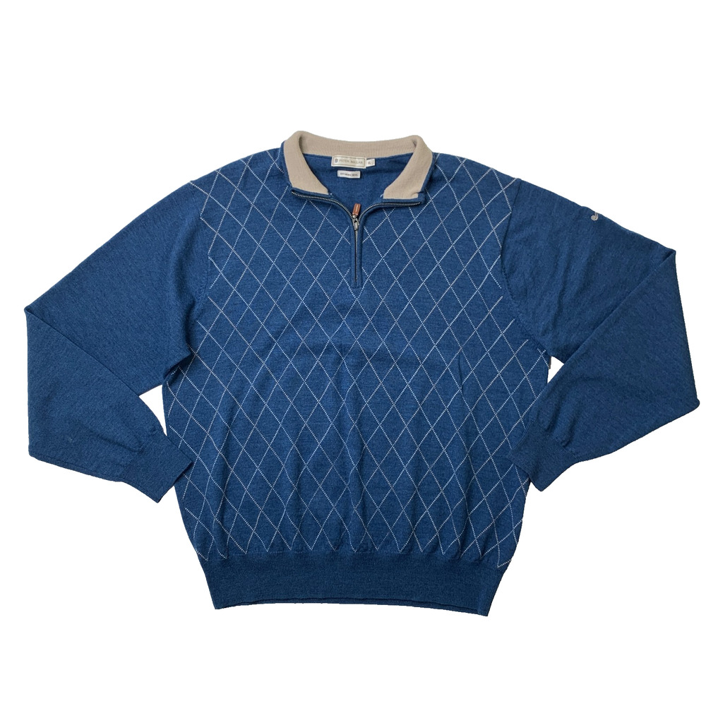 Peter Millar Sweater Mens XL Celestial Merino Wool Argyle Print 1/4 Zip Pullover
